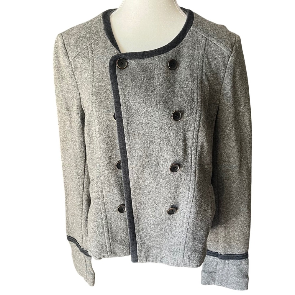LOFT Gray Jacket Blazer Womens Size‎ L Button Up Career Casual Cadet Neutral